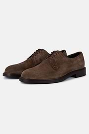 Suede Leather Derby Style Shoes, Brown, hi-res