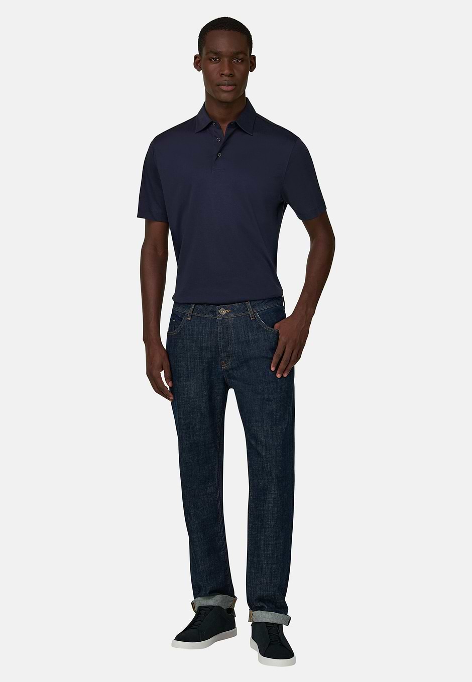 Polo Aus Seiden-Mix, Navy blau, hi-res