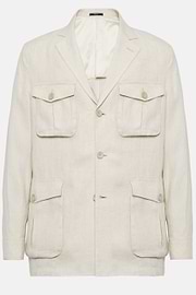 Cream Safari Jacket In Pure Linen, Cream, hi-res