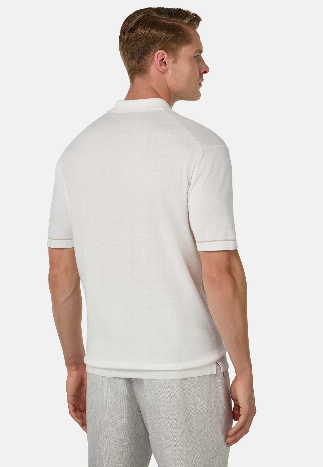 Cotton Crêpe Knit Polo Shirt, White, hi-res