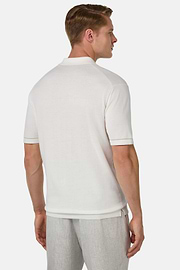 Cotton Crêpe Knit Polo Shirt, White, hi-res