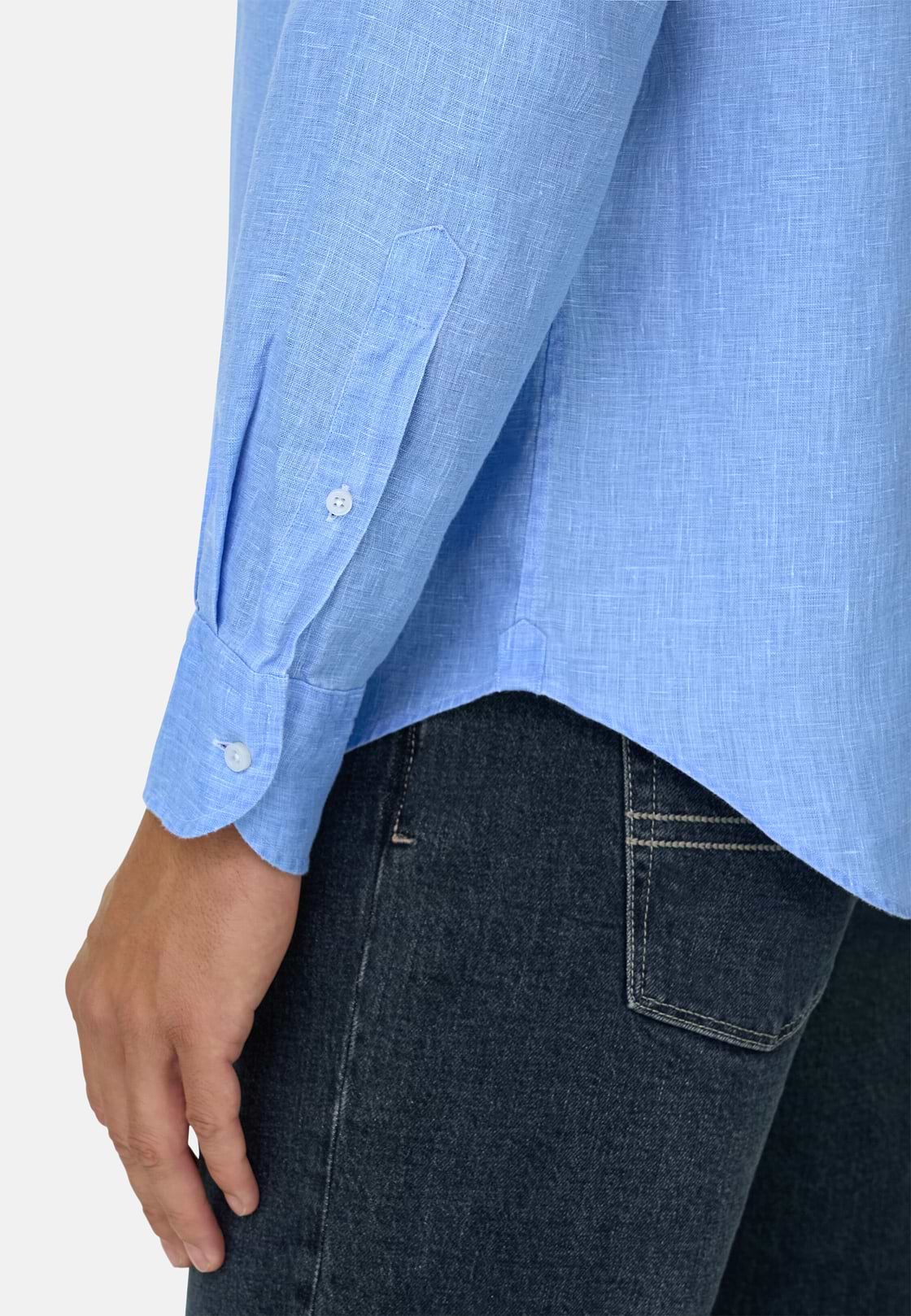 Chemise Bleu Clair En Lin Coupe Droite, , hi-res, 4