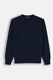 Rundhalspullover aus extrafeiner Merinowolle, Navy blau, thumb, 5
