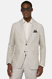 Herringbone Linen Suit Style Capri, Taupe, hi-res