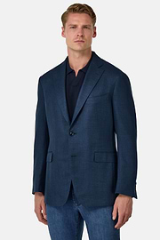 Veste En Laine Soie Et Lin, Bleu, hi-res