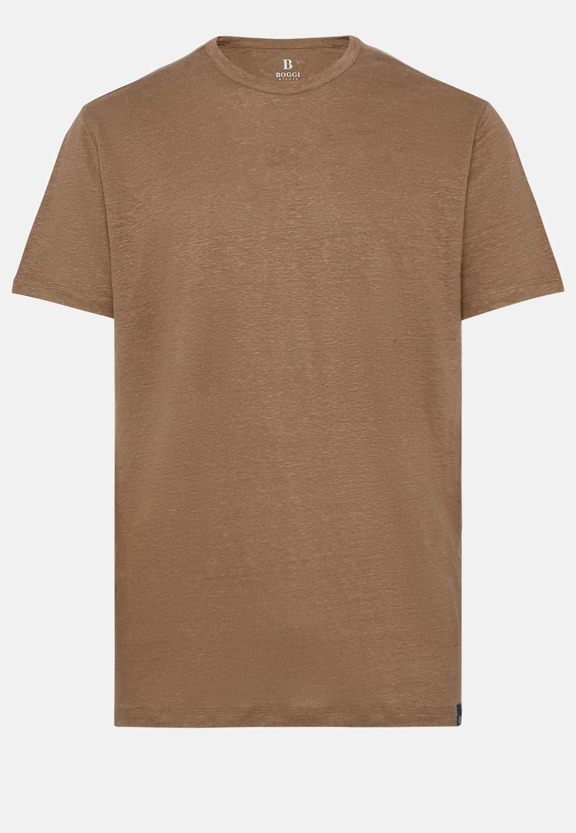 T-shirt em Jersey de Linho Elástico, Brown, hi-res