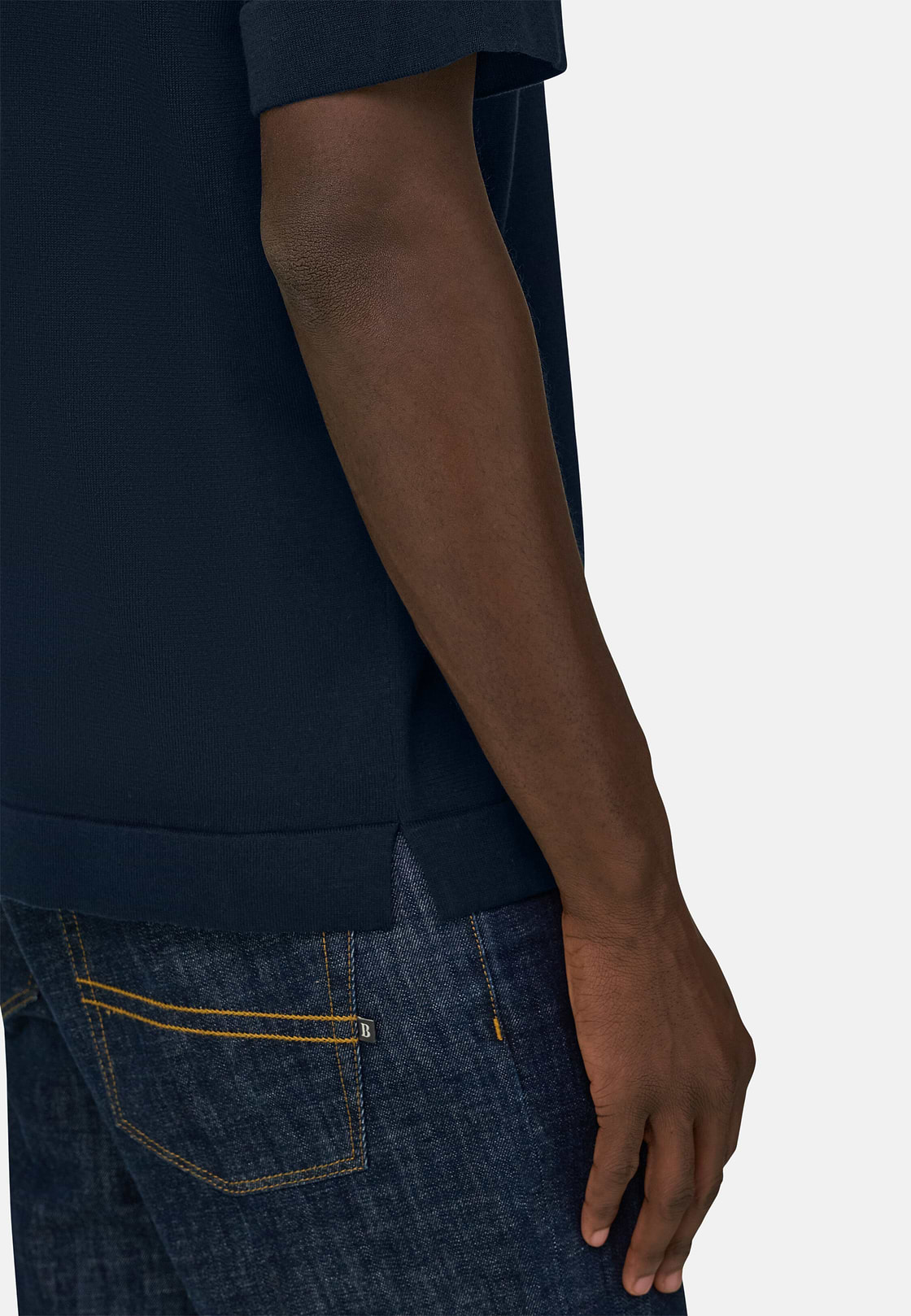 Dzianinowa koszulka z bawełny Pima, Navy blue, hi-res, 4