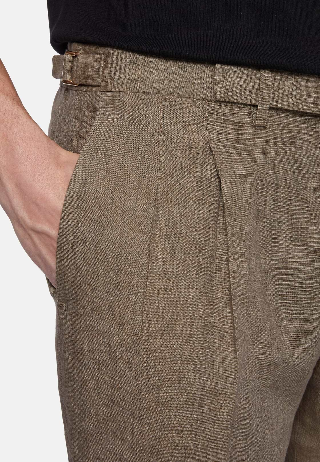 Pure Linen Trousers, Taupe, hi-res