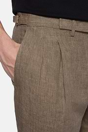 Pure Linen Trousers, Taupe, hi-res