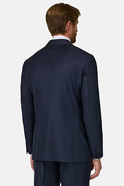Suit Pinstripe in S130 Wool, Blue, thumb, 5
