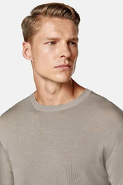 Taupe Crew Neck Jumper in Superfine Merino Wool, Taupe, hi-res