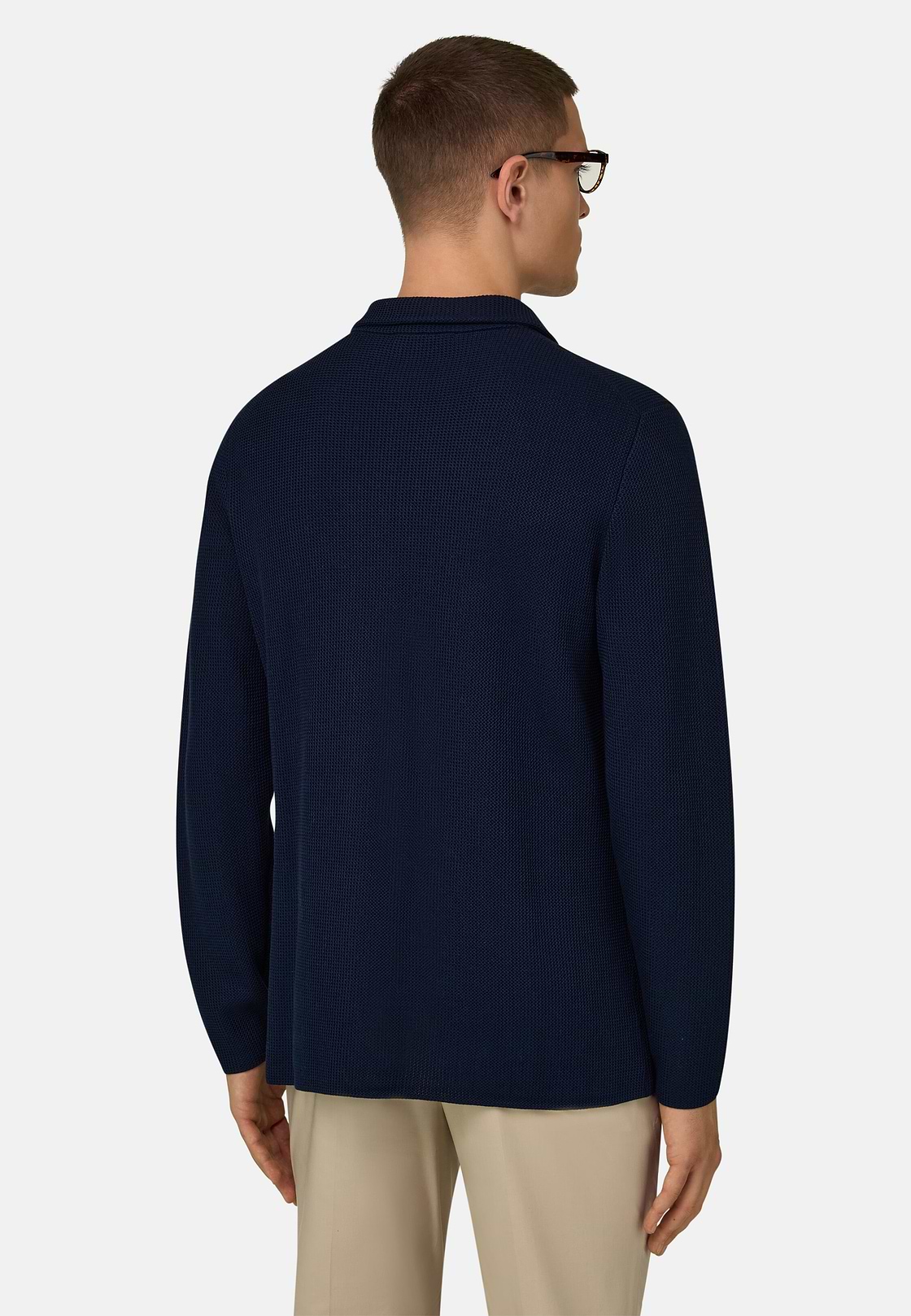Jednorzędowa dzianinowa marynarka z merceryzowanej bawełny, Navy blue, hi-res, 3