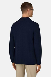 Jednorzędowa dzianinowa marynarka z merceryzowanej bawełny, Navy blue, thumb, 3