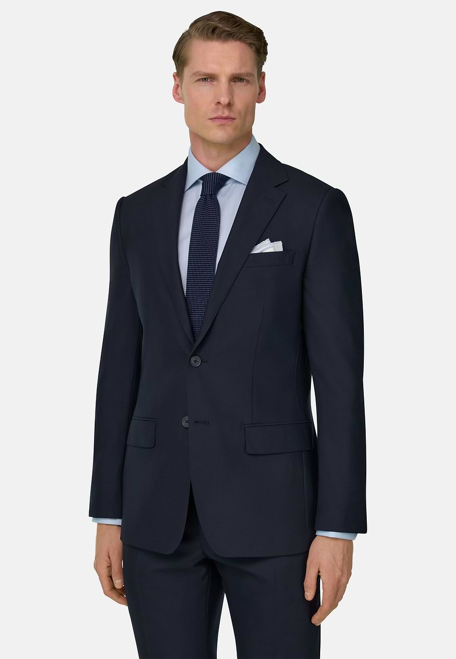 Anzug Mit Mikromuster Aus Wollgemisch, Navy blau, hi-res