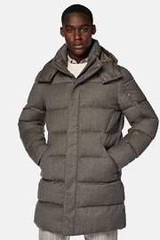 Parka In Flanella Imbottito In Piuma D`Oca, Taupe, hi-res