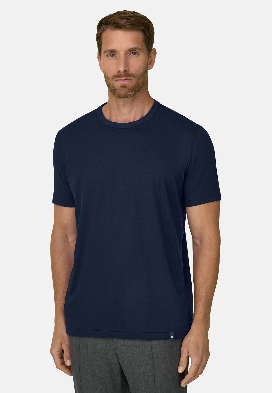 T-Shirt aus diagonalem Baumwoll-Mischgewebe B Tech, Navy blau, hi-res, 1