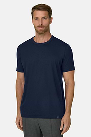 T-Shirt aus diagonalem Baumwoll-Mischgewebe B Tech, Navy blau, thumb, 1