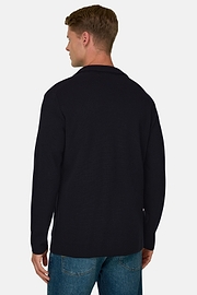 Knitted Jacket in Extrafine Merino Wool, Navy blue, thumb, 4