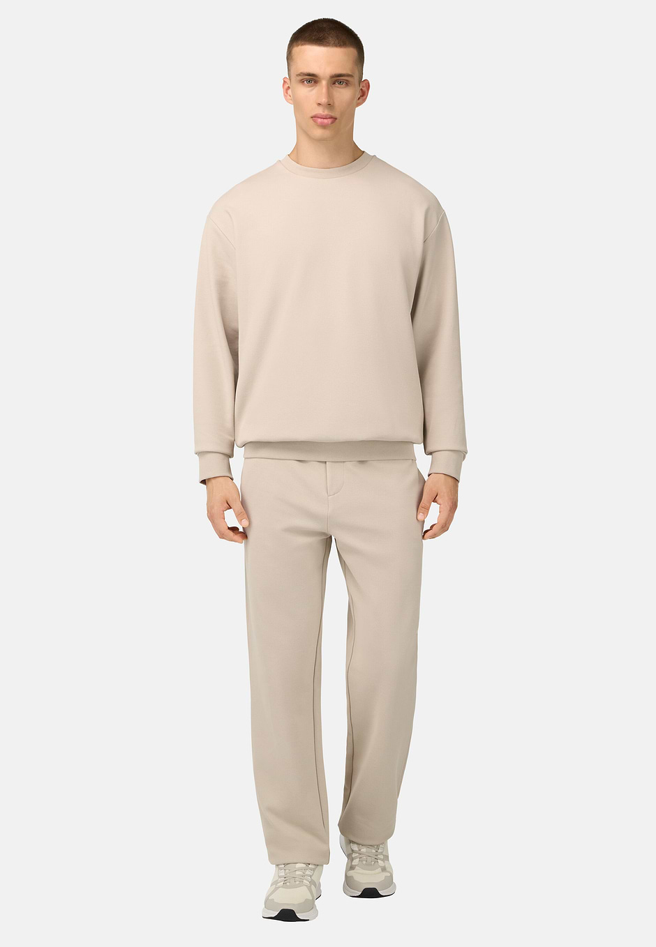 Crew Neck Cotton Blend Sweatshirt, Sand, hi-res