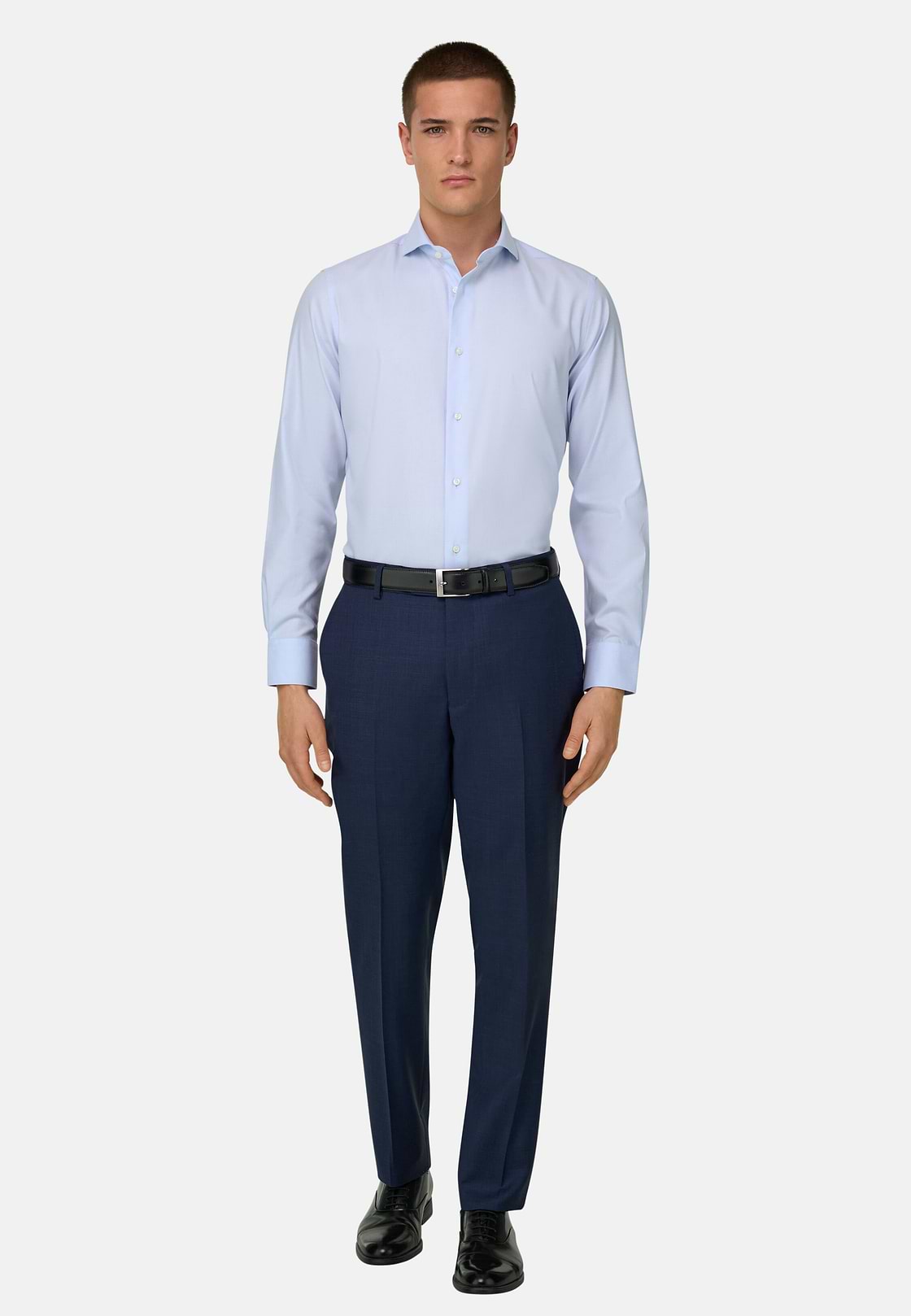 Camicia In Cotone Slim Fit, Azzurro, hi-res, 2
