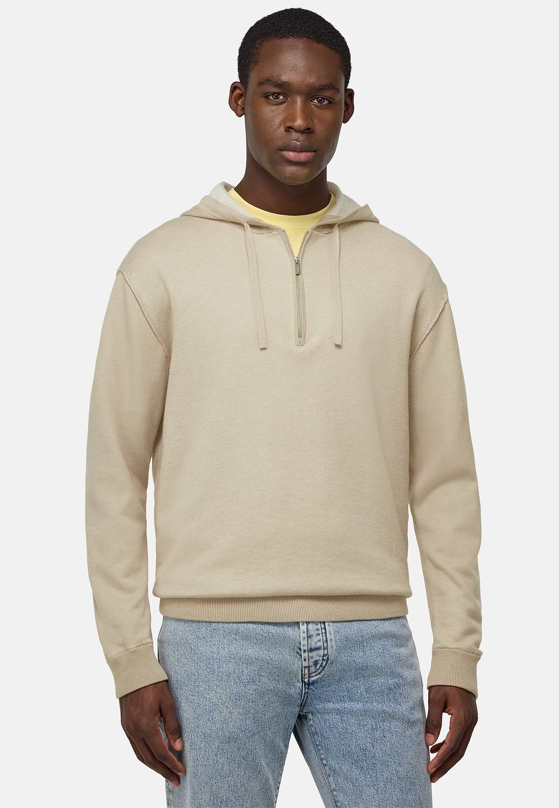 Half Zip Jumper in Cotton, Silk and Cashmere, Sand, hi-res