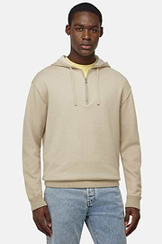 Half Zip Jumper in Cotton, Silk and Cashmere, Sand, hi-res