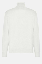 White Polo Neck Jumper in Merino Wool, White, hi-res
