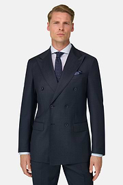 Double-Breasted Pattern Wool Suit, Navy blue, thumb, 1