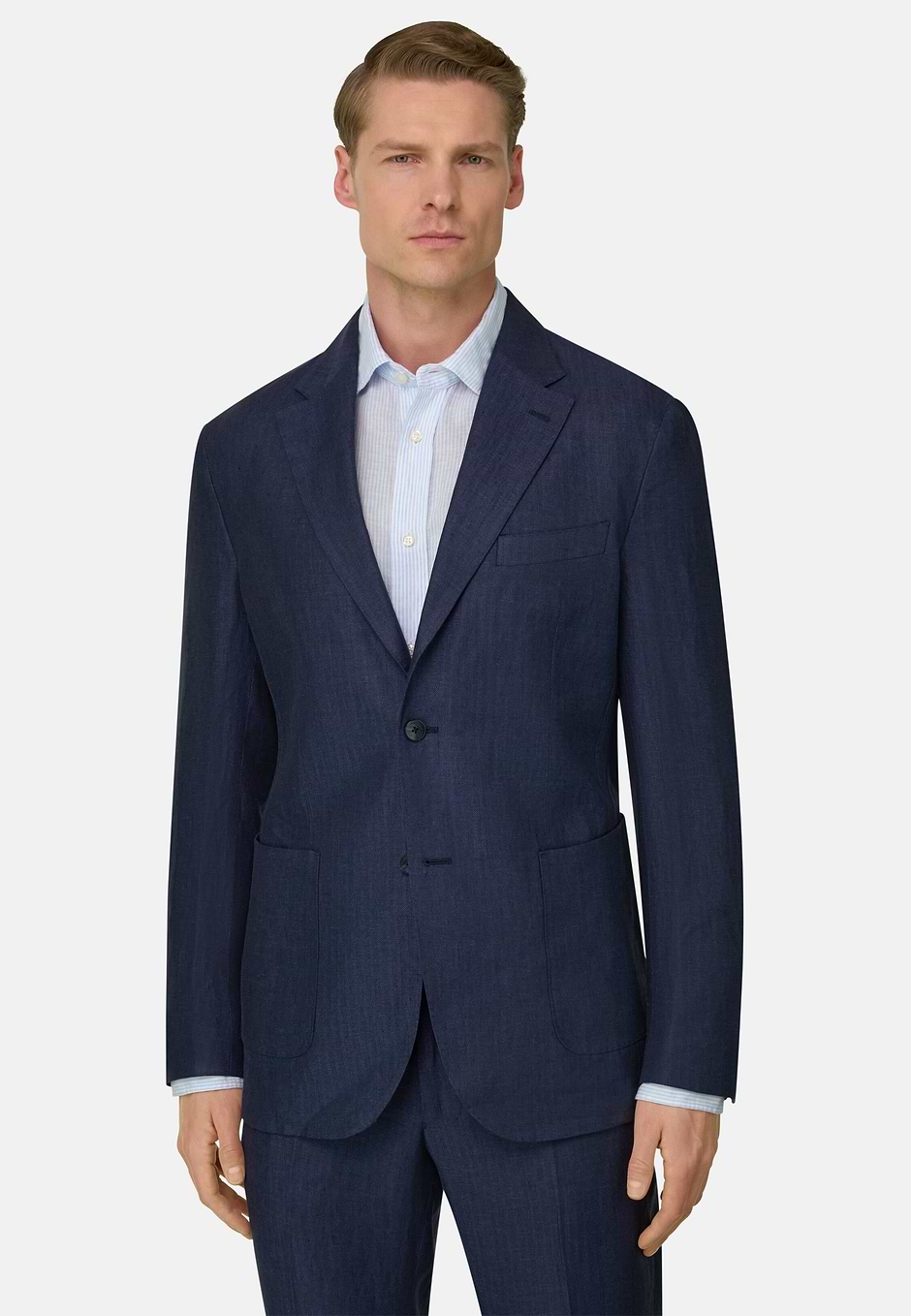 Herringbone Linen Suit, Navy blue, hi-res