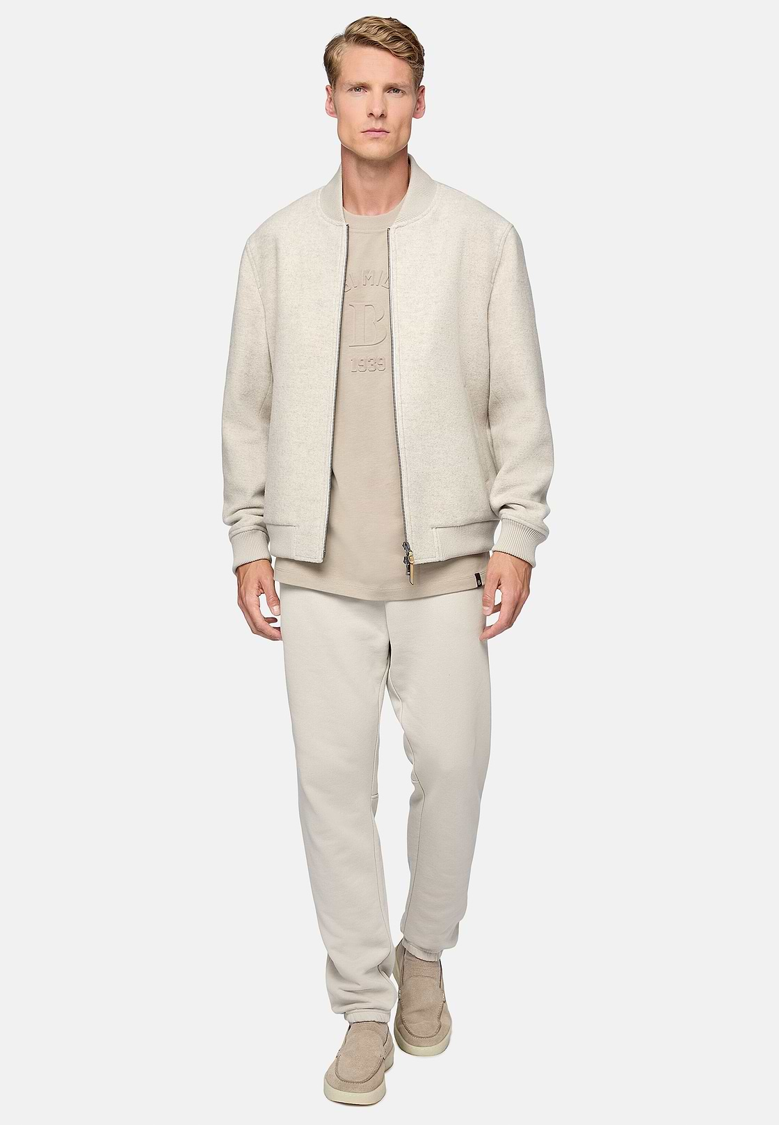 Bomber Jacket In Padded Wool, Sand, hi-res