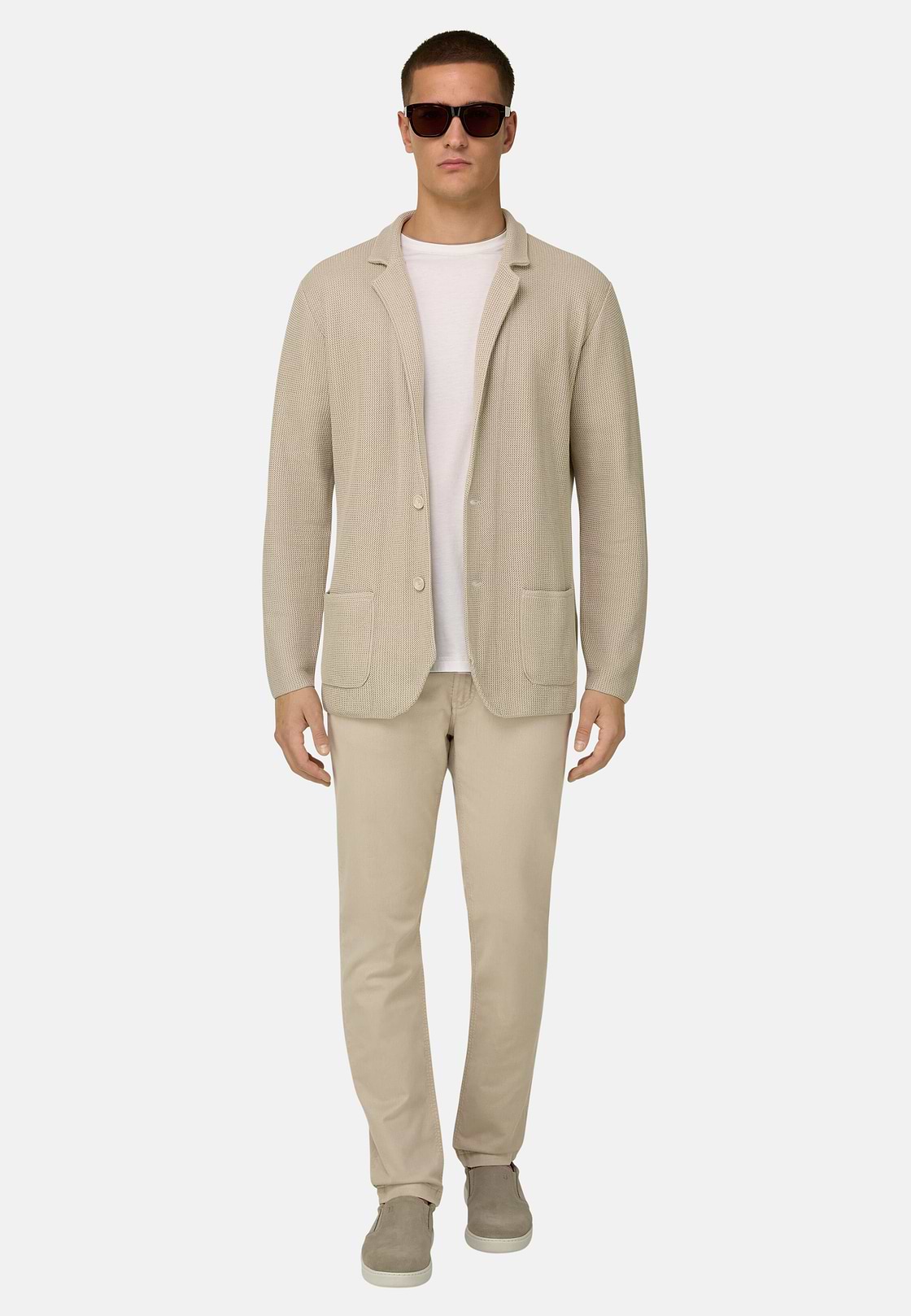 Single-Breasted Knitted Jacket in Mercerised Cotton, , hi-res, 2