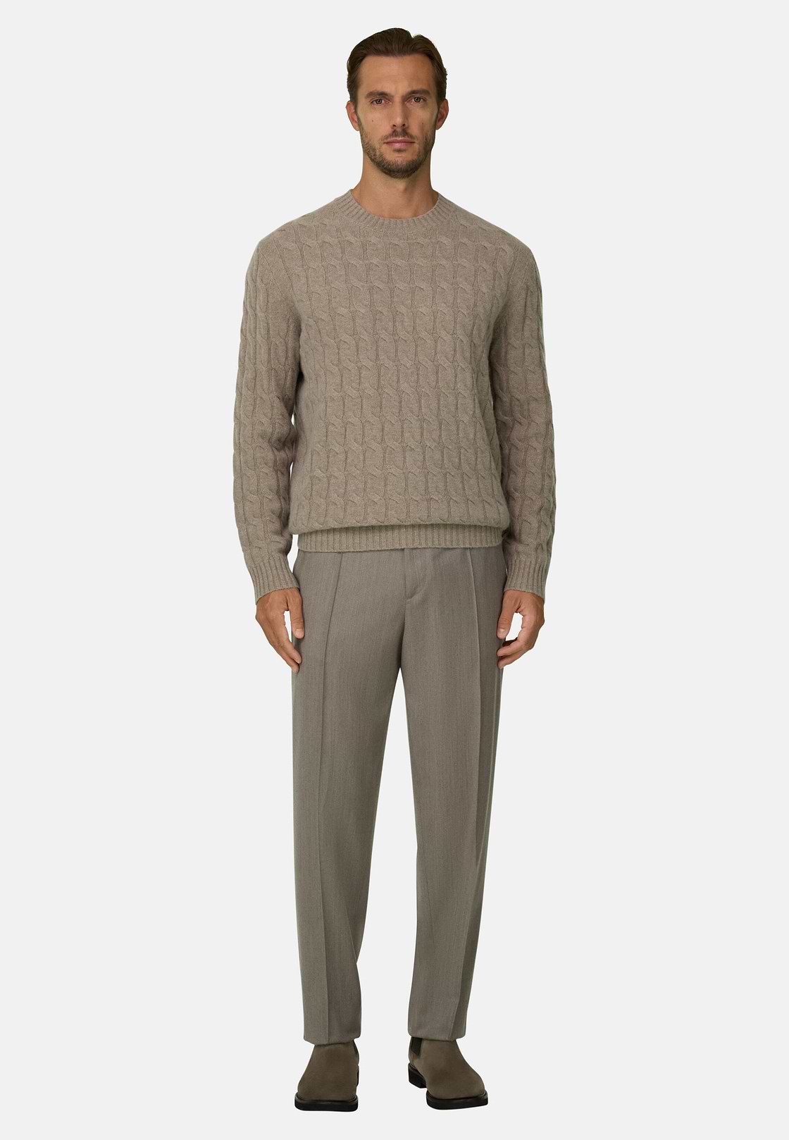 Crew Neck Jumper in Cashmere Wool, Beige, hi-res, 2