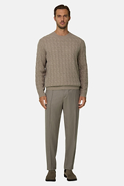 Crew Neck Jumper in Cashmere Wool, Beige, thumb, 2