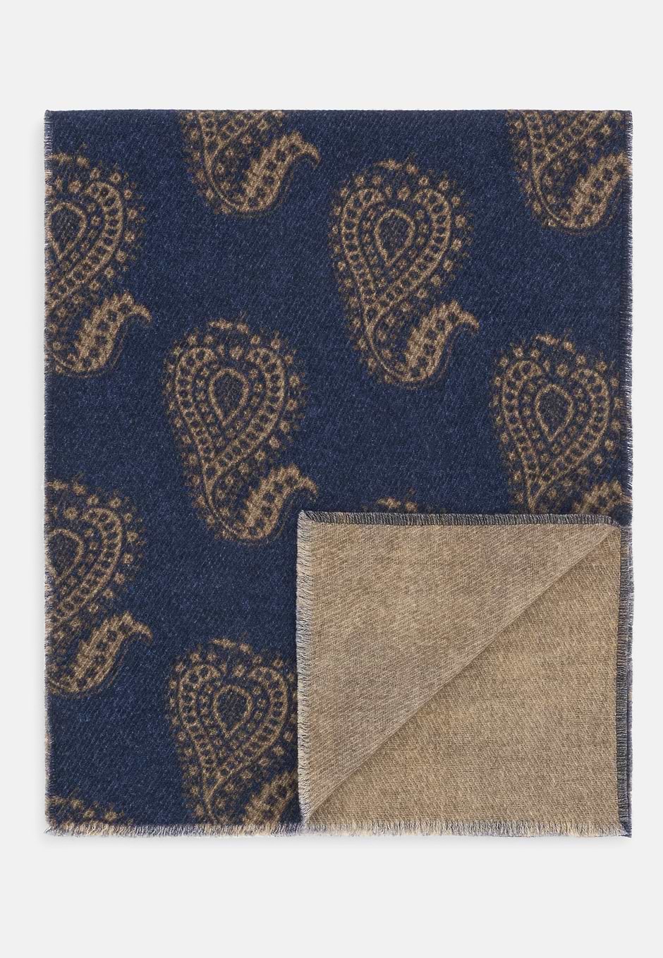 Schal mit Paisley-Makroprint aus Wolle, Blau, hi-res