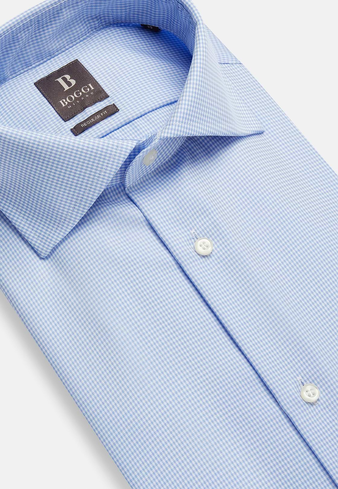 Camisa de sarja de algodão axadrezada de corte regular, Light Blue, hi-res