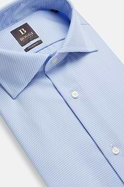 Camisa De Cuadros De Sarga De Algodón Regular Fit, Azul claro, hi-res