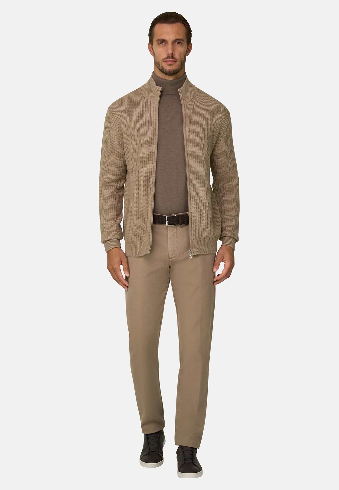 Trousers in Stretch Cotton, Taupe, hi-res, 2
