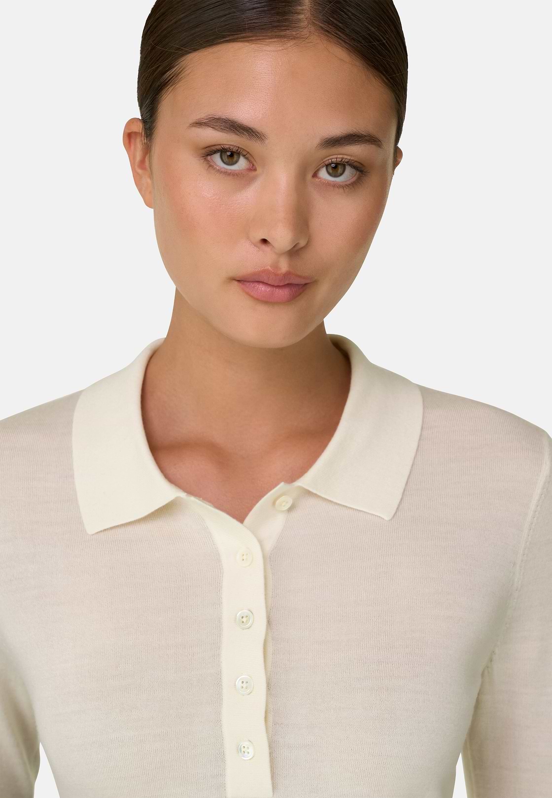 Crew Neck Jumper in Merino Wool Silk, Offwhite, hi-res, 3