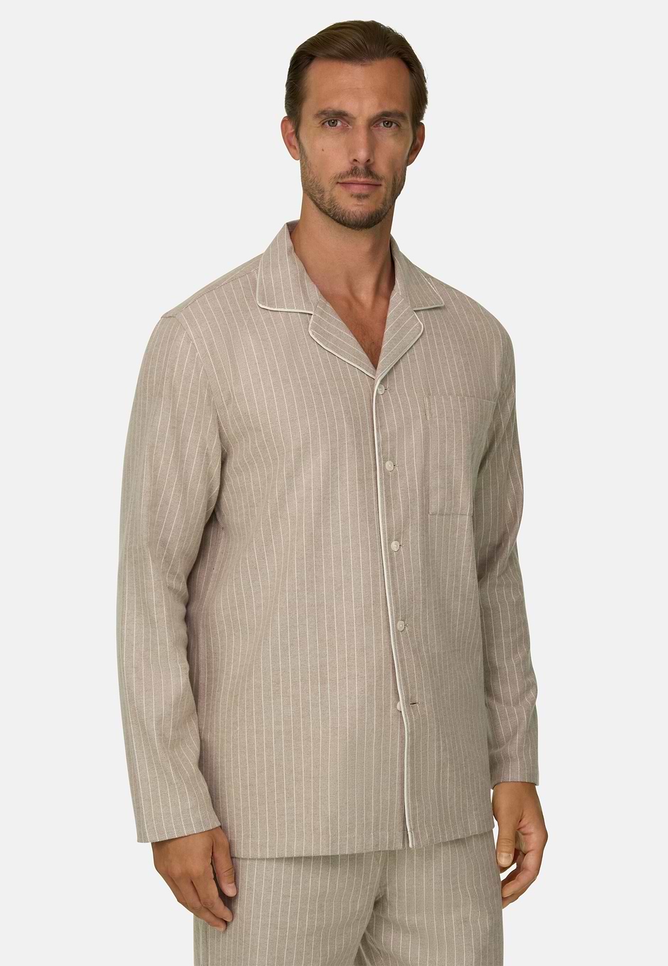 Pajama Pinstripe Cotton Flannel, Biscuit, hi-res