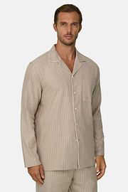 Pajama Pinstripe Cotton Flannel, Biscuit, thumb, 1