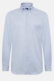 Camicia In Cotone A Righe Azzurre Regular Fit, Azzurro, hi-res