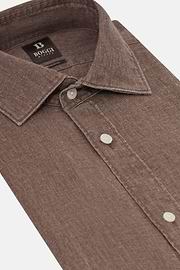 Camicia In Lino Regular Fit, Taupe, hi-res