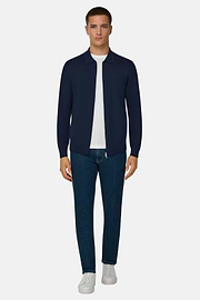 Maglia Full Zip In Cotone, Navy, thumb, 2