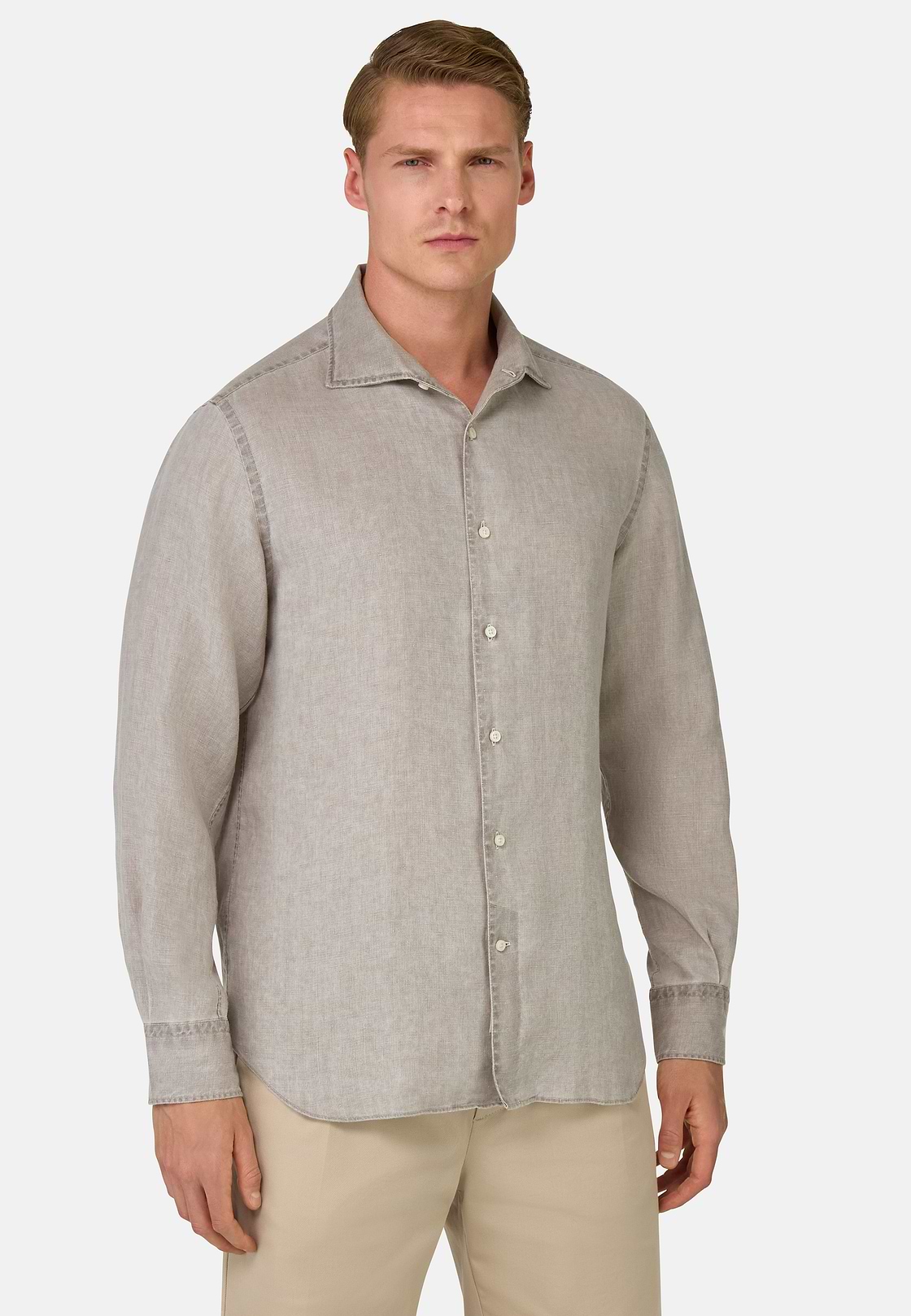 Regular Fit Linen Shirt, Taupe, hi-res