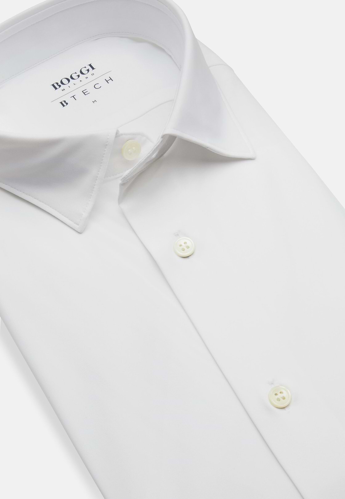 White Stretch Nylon Slim Fit Shirt, White, hi-res