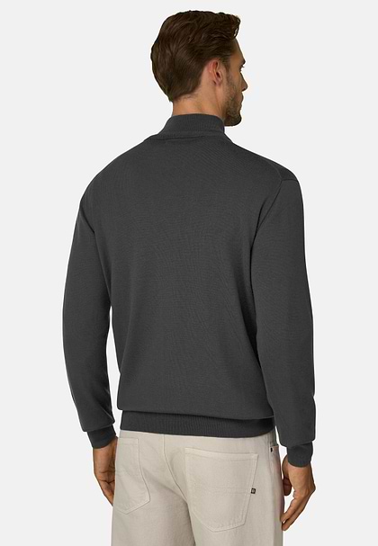 Quarter-Zip Jumper in Extrafine Merino Wool, Military Green, hi-res