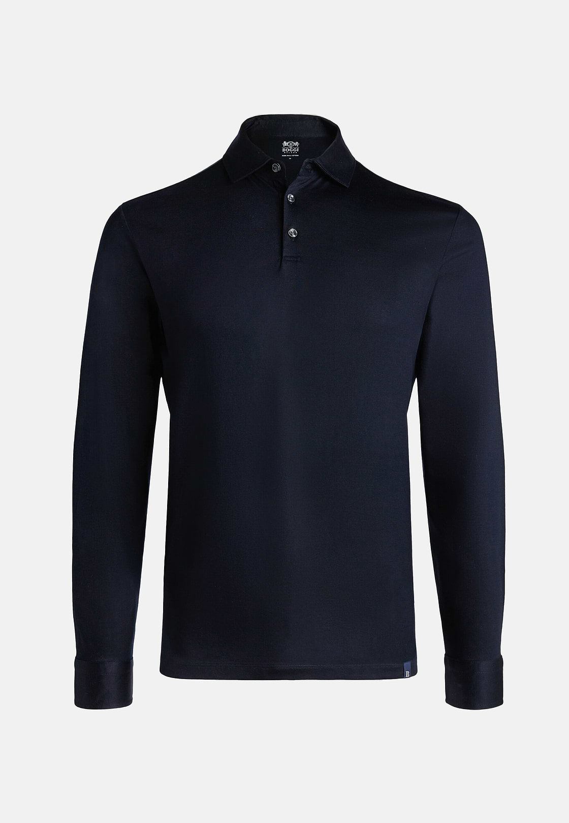 Polo In Jersey Di Cotone Pima Regular Fit Manica Lunga, Navy, hi-res