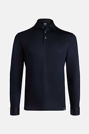 Polo In Jersey Di Cotone Pima Regular Fit Manica Lunga, Navy, hi-res