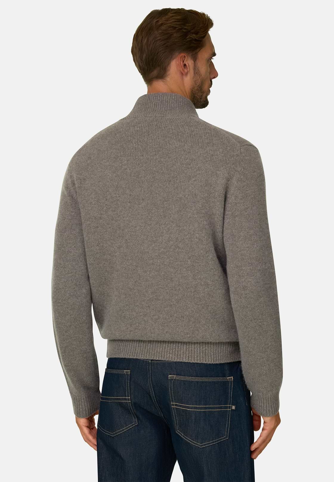 Full-Zip Jumper in Cashmere Wool, Taupe, hi-res, 4