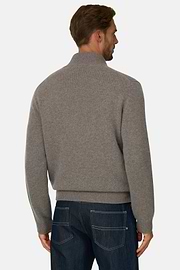 Full-Zip Jumper in Cashmere Wool, Taupe, thumb, 4